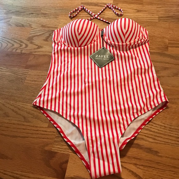 ❤️NWT Zaful Red & White Striped Medium Swimsuit❤️ - Picture 12 of 16
